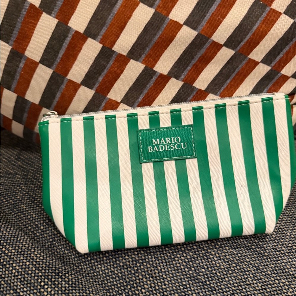 Mario Badescu Emerald Green and White Striped Pouch